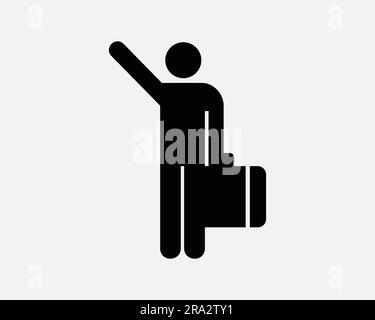 Man Businessman Stopping Calling Taxi Cab Bus Raise Hand Gesture Stop Call Ride Street Black White Graphic Clipart Artwork Symbol Sign Icon Vector EPS Stock Vector