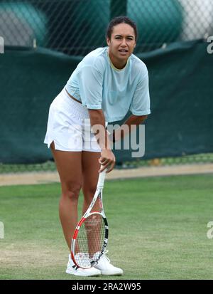 Heather Watson practices at the All England Lawn Tennis and Croquet Club in Wimbledon, ahead of the championships which start on Monday. Picture date: Friday June 30, 2023. Stock Photo