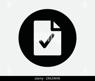 Verified File Round Icon Approved Circle Circular Document Verify Verified Success Tick OK Black White Graphic Clipart Artwork Symbol Sign Vector EPS Stock Vector