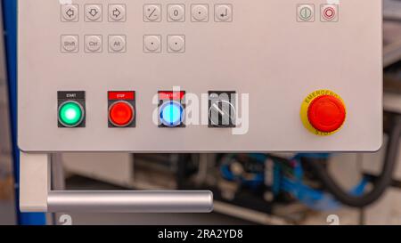 Start Stop Reset Buttons Switch Machine Control Panel Workshop Stock Photo