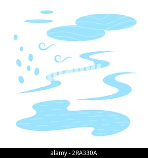 Set of water sources stream, lake, pond, puddle Stock Vector