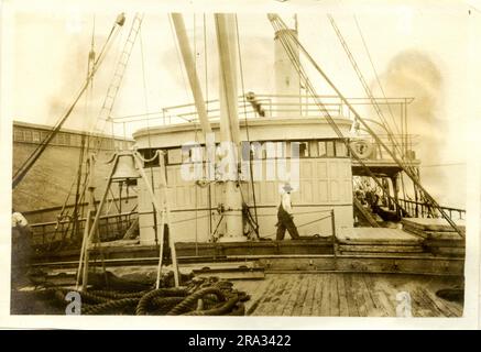 Photograph of the Fore Side of the Bridge of the SS Chippewa. Photograph Of Fore Side Of Bridge. Date:- November 4th., 1918. Photograph Of S. S. Chippewa. Nationality:- American. Tonnage:- 2696. Captain:- W. A. Nickerson. Owners:- Clyde S. S. Co. Where From:- Boston, Mass. Destination:- Jacksonville, Fla. Where Photographed:- Charleston, S. C. Sixth Naval District. By Whom Photographed:- J. B. Dearborn. Date Photographed:- August 14th., 1918/. 1918-08-14T00:00:00. Stock Photo