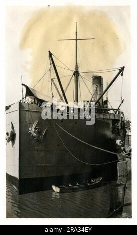 Photograph of the Port View of the SS Thamesmede. Photograph Of Port View. May 17th., 1918. Photograph of S. S. Thamesmede:- Nationality- British. Tonnage- 3618.9. Captain- A. Hemsley. Owners- Adams & Co. New Castle, Eng. (on the Tyne) Newcastle upon Tyne, Eng.. Where from- Straight of Gibralter Strait of Gibraltar, Dest. Bordeux Bordeaux, France. Where photographed- Savannah, Ga. Sixth Naval District. By whom photographed- J. Boyd Dearborn. Date photographed- May 11th., 1918.. 1918-05-11T00:00:00. Stock Photo