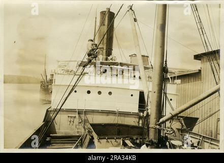 Photograph of the Fore Side of the Bridge of the SS Maumee. Photograph Of Fore Side Of Bridge. Date June 11, 1918. Photograph of S. S. Maumee. Nationality: - American. Tonnage: - 2556. Captain: - Jacob Petter Smith. Owners: - Foreign Trans. & Mer. Corp. Where from: - Caleta Buena, Chili Chile. Destination: - Repairs. Where photographed: - Wilmington, N. C. Sixth Naval District. By whom photographed: -J. B. Dearborn. Date photographed: - June 5th., 1918.. 1918-06-05T00:00:00. Stock Photo