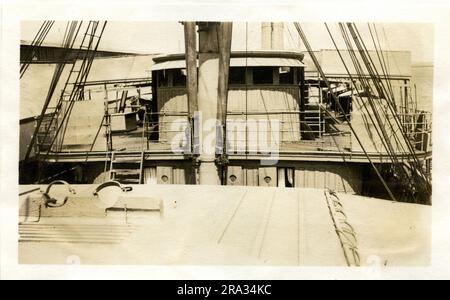 Photograph of the Fore Side of the Bridge of the SS Comanche. Photograph Of Fore Side Of Bridge. May 6th., 1918. S. S. -Comanche. Nationality: - American. Tonnage: - Net-2477, Gross- 3856. Captain: - W. O. Chichester. Owners: - Clyde S. S. Co. Where from: - New York, N. Y. Destination: - Jacksonville, Fla. Where photographed: - Charleston, S. C. Sixth Naval District. By whom: - J. B. Dearborn. Date photographed: - May 5th., 1918.. 1918-05-05T00:00:00. Stock Photo