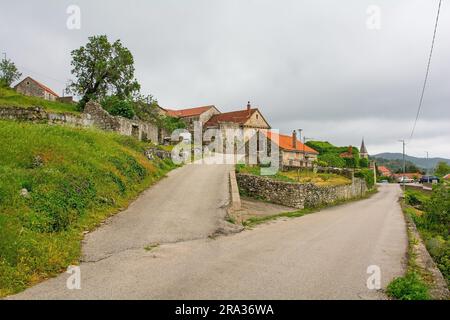 Historic residential buildings in the town of Nerezisca on Brac Island in Croatia Stock Photo