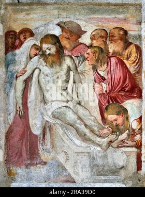 Deposizione nel sepolcro - affresco - Gerolamo Romanino - 1534 - Pisogne (Bs), Pieve di santa Maria della Neve Stock Photo