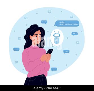 uses the technology of a smart AI robot. ChatGPT AI chat concept, artificial intelligence. Dialogue between the AI assistant and the user in the Stock Vector