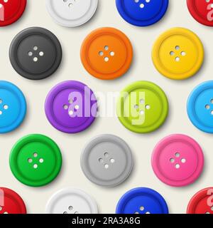 Vector Seamless Pattern with 3d Realistic Buttons for Clothes Closeup Isolated. Fashion, Art, Needlework, Sewing, Scrapbooking Decor. Round Clothes Stock Vector
