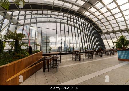 London skyline from Sky Garden, the Walkie Talkie building at 20 Fenchurch Street. Enjoy the panoramic views of London from the restaurants and bars. Stock Photo