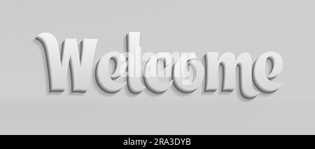 Vector inscription Welcome. Gray background with volumetric letters. 3D welcome Stock Vector