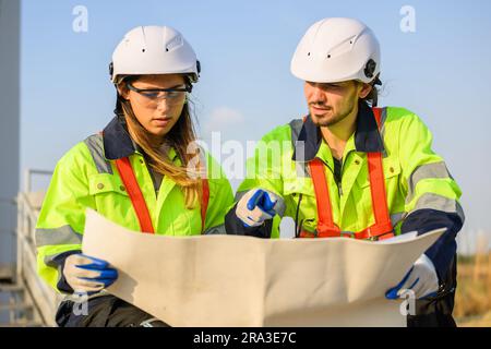 Engineer working with confident. Worker outdoor working. Mega project construction. Stock Photo