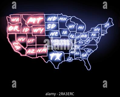 USA hd map,neon map of usa ,glowing map Stock Photo