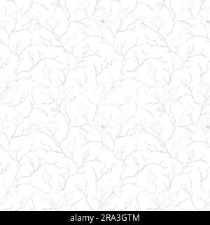 Magnolia seamless floral pattern background. Magnolia flowers and branches background. Raster illustration in trendy style. Stock Photo
