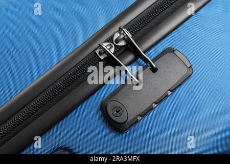 Combination lock close-up. Numbers on the code lock. Code lock on suitcase. Stock Photo