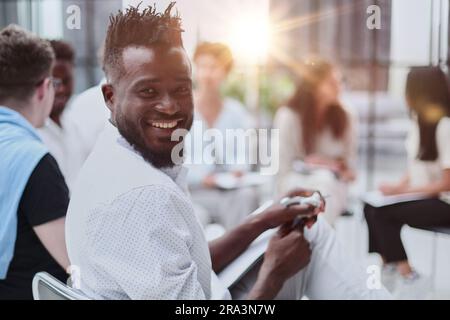 Group of Multi Ethnic Corporate People Interacting with the Speaker Stock Photo