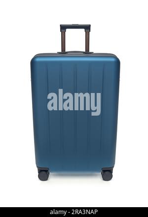 Large polycarbonate suitcase isolated on white background. Stock Photo