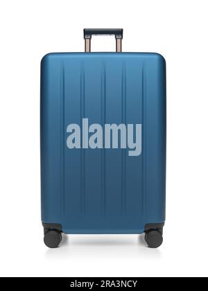 Large polycarbonate suitcase isolated on white background. Stock Photo