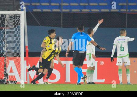 Montevideo, Uruguay. 30th June, 2023. Centenario Stadium Sebastian Rodriguez do Penarol, celebrates his goal during the match between Penarol and America Mineiro, for the 6th round of Group F of the Copa Sudamericana 2023, Centenario Stadium this Thursday 29. 30761 (Pool Pelaez Burga/SPP) Credit: SPP Sport Press Photo. /Alamy Live News Stock Photo