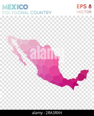 Mexico polygonal map, mosaic style country. Resplendent low poly style, modern design. Mexico polygonal map for infographics or presentation. Stock Vector