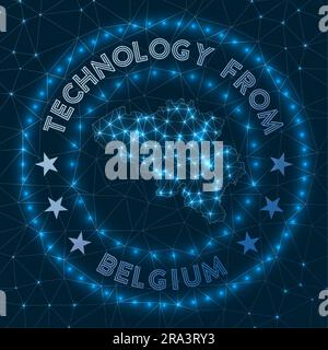 Futuristic geometric badge of the country. Technological concept. Round Belgium logo. Vector illustration. Stock Vector