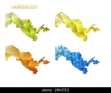 Set of vector polygonal maps of Asia. Bright gradient map of continent ...