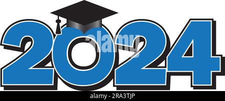 Blue 2024 Graduation Cap Logo Stock Vector