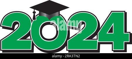 Green 2024 Graduation Cap Logo Stock Vector