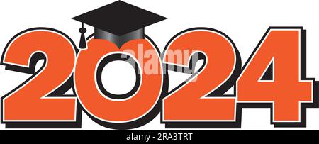 Orange 2024 Graduation Cap Logo Stock Vector