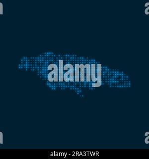 Jamaica dotted glowing map. Shape of the country with blue bright bulbs. Vector illustration. Stock Vector
