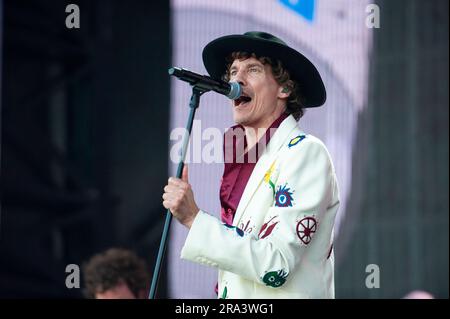 Lysekil, Sweden. 30th Jun 2023. Håkan Hellström during a concert at Pinneviken, Lysekil on June 30, 2023.  Credit: Oskar Olteus / Alamy Live News Stock Photo