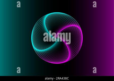 3D sphere design, elegant logo glowing circle. Abstract neon tunnel. Twisted lines. Spectrum Space tunnel in blue and pink flower vivid color. Vector Stock Vector