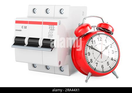 Circuit breaker with alarm clock, 3D rendering isolated on white ...