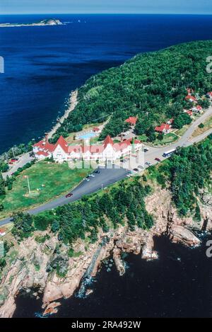 Aerial image of Ingonish, Cape Breton Island, Nova Scotia, Canada Stock Photo