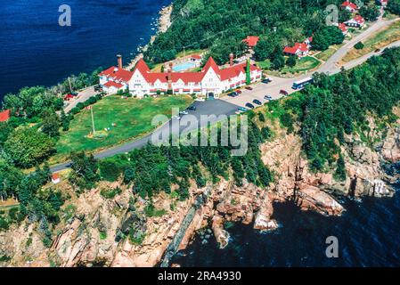 Aerial image of Ingonish, Cape Breton Island, Nova Scotia, Canada Stock Photo