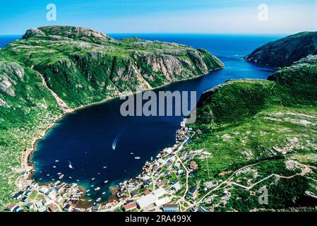 Aerial image of Francois, Newfoundland, Canada Stock Photo