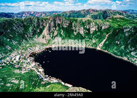 Aerial image of Francois, Newfoundland, Canada Stock Photo