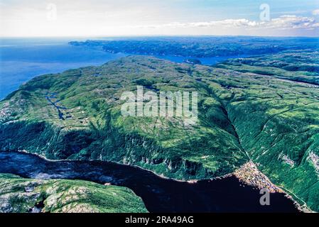 Aerial image of Grey River, Newfoundland, Canada Stock Photo