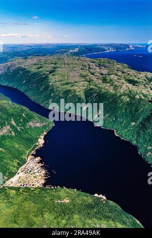 Aerial image of Grey River, Newfoundland, Canada Stock Photo