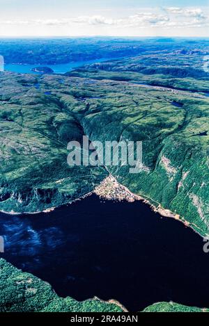 Aerial image of Grey River, Newfoundland, Canada Stock Photo