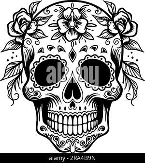 skull with flowers vector art inspired in lo dia de los muertos Stock Vector