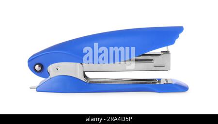 New bright blue stapler isolated on white Stock Photo