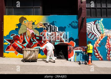 Seattle, USA. 22 Jun, 2023. Abandoned building clean up on 2nd and Pike street. Stock Photo