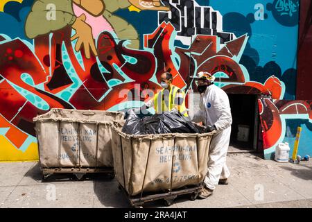 Seattle, USA. 22 Jun, 2023. Abandoned building clean up on 2nd and Pike street. Stock Photo