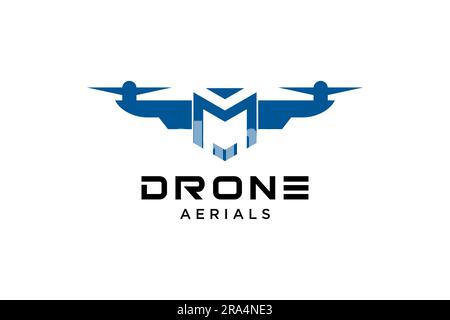 Letter M Drone logo design template. Photography drone icon vector. Creative design. Stock Vector