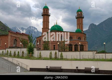 Mosque in the village of Upper Balkaria on a cloudy June day. Kabardino-Balkaria, Russia Stock Photo