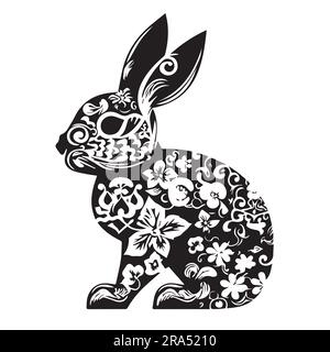 Cute mandala Rabbit Silhouette vector illustration Stock Vector