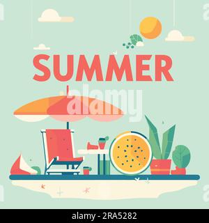 A set of flat summer element vector illustration Stock Vector