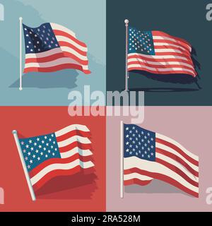 A set of Flat American Flag vector illustration Stock Vector