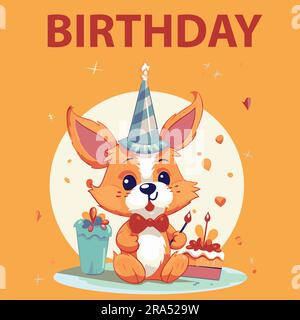 Cute Bunny flat birthday vector illustration Stock Vector